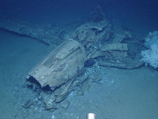 Underwater wreck of WWII airplane