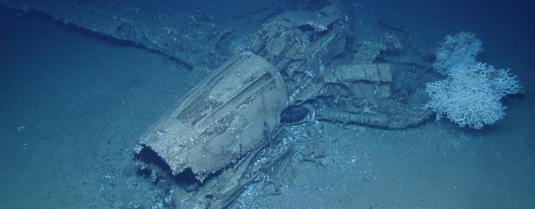 Underwater wreck of WWII airplane