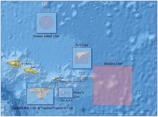 Map of the National Marine Sanctuary of American Samoa