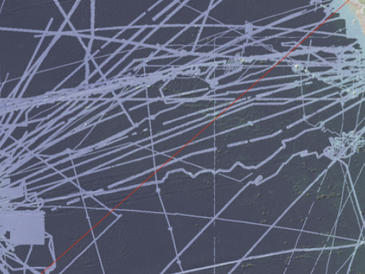 Map showing ship transits and gaps in mapping coverage