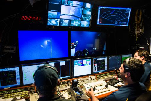 ROV pilots in the control van